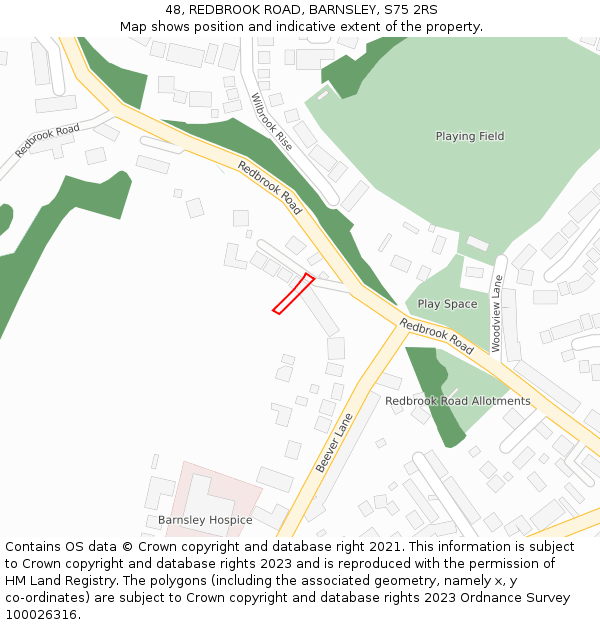 48, REDBROOK ROAD, BARNSLEY, S75 2RS: Location map and indicative extent of plot