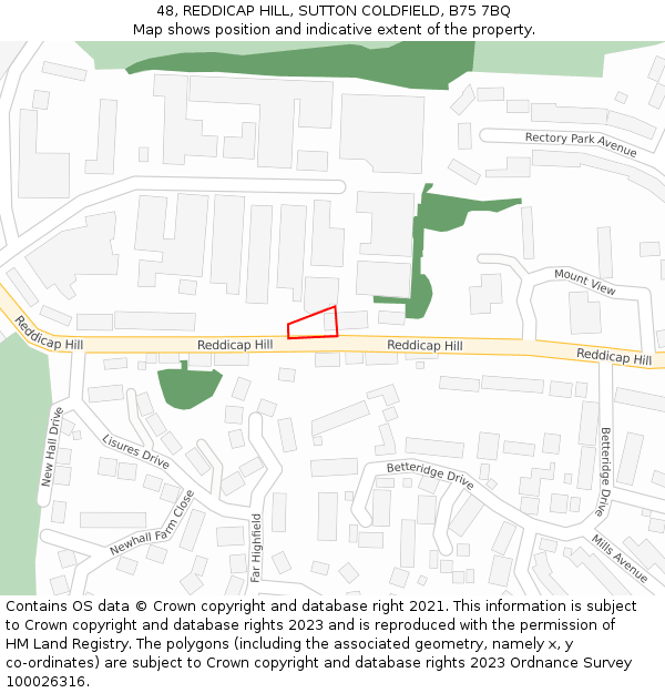 48, REDDICAP HILL, SUTTON COLDFIELD, B75 7BQ: Location map and indicative extent of plot