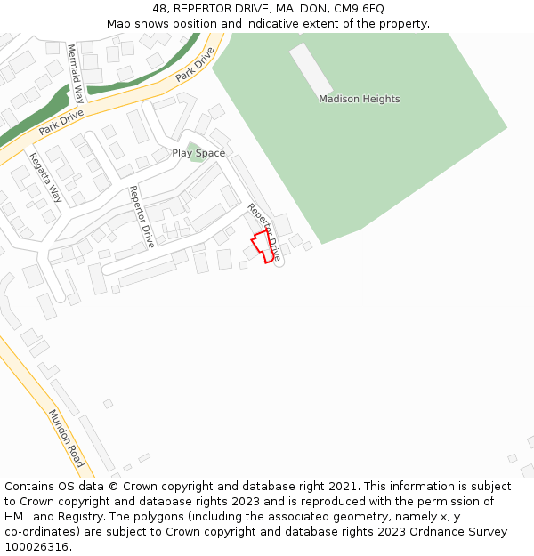 48, REPERTOR DRIVE, MALDON, CM9 6FQ: Location map and indicative extent of plot