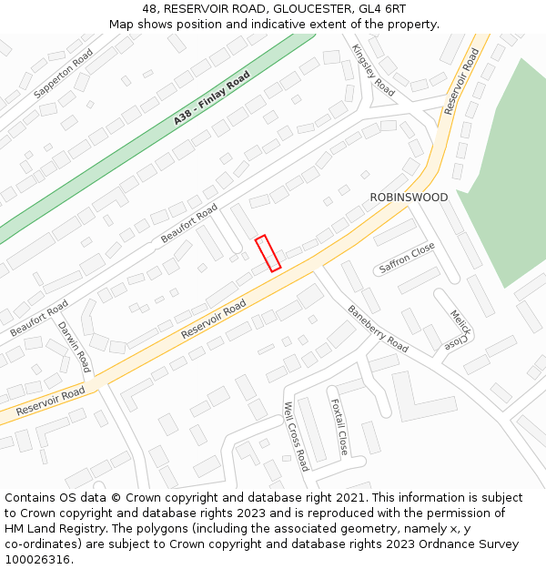 48, RESERVOIR ROAD, GLOUCESTER, GL4 6RT: Location map and indicative extent of plot