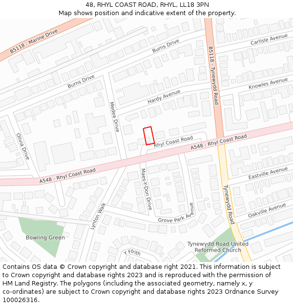 48, RHYL COAST ROAD, RHYL, LL18 3PN: Location map and indicative extent of plot