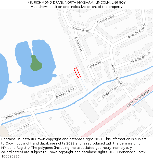 48, RICHMOND DRIVE, NORTH HYKEHAM, LINCOLN, LN6 8QY: Location map and indicative extent of plot