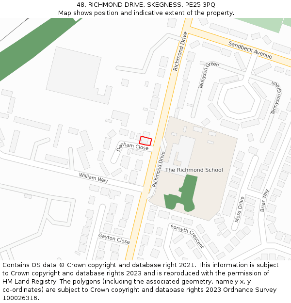 48, RICHMOND DRIVE, SKEGNESS, PE25 3PQ: Location map and indicative extent of plot
