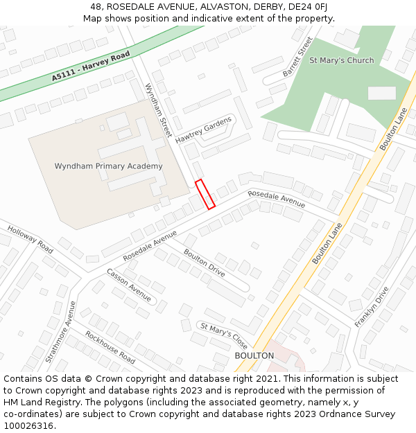48, ROSEDALE AVENUE, ALVASTON, DERBY, DE24 0FJ: Location map and indicative extent of plot