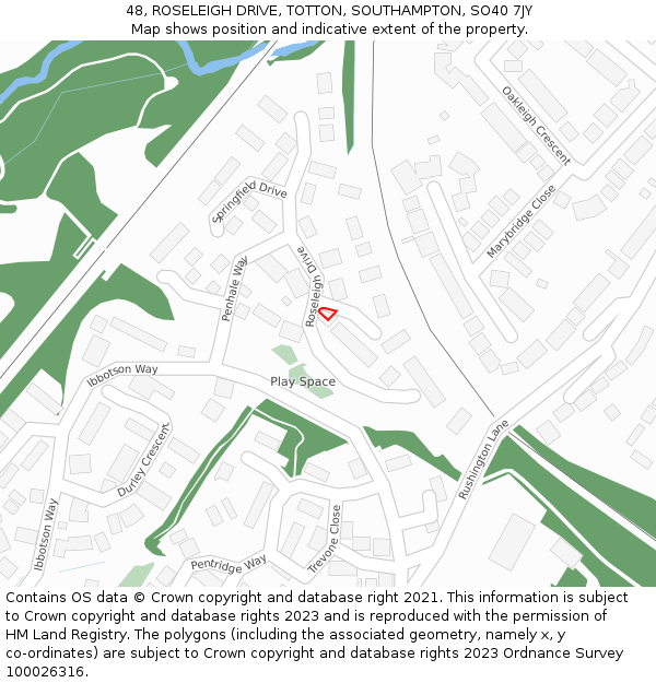 48, ROSELEIGH DRIVE, TOTTON, SOUTHAMPTON, SO40 7JY: Location map and indicative extent of plot