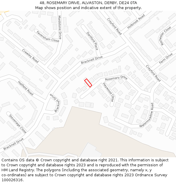 48, ROSEMARY DRIVE, ALVASTON, DERBY, DE24 0TA: Location map and indicative extent of plot