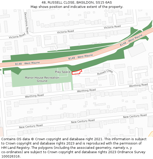 48, RUSSELL CLOSE, BASILDON, SS15 6AS: Location map and indicative extent of plot