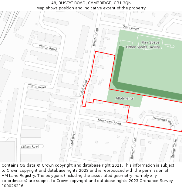48, RUSTAT ROAD, CAMBRIDGE, CB1 3QN: Location map and indicative extent of plot
