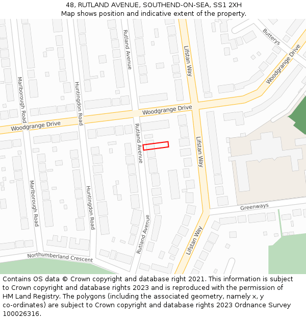48, RUTLAND AVENUE, SOUTHEND-ON-SEA, SS1 2XH: Location map and indicative extent of plot
