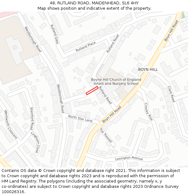 48, RUTLAND ROAD, MAIDENHEAD, SL6 4HY: Location map and indicative extent of plot