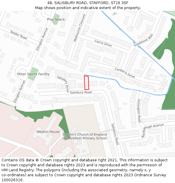 48, SALISBURY ROAD, STAFFORD, ST16 3SF: Location map and indicative extent of plot