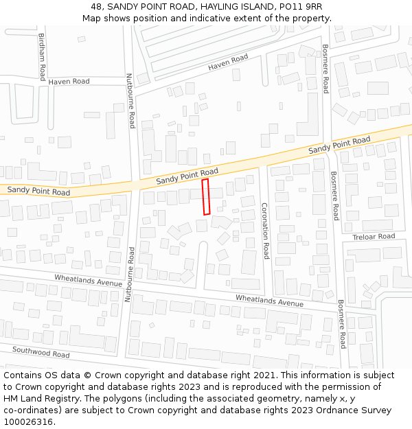 48, SANDY POINT ROAD, HAYLING ISLAND, PO11 9RR: Location map and indicative extent of plot