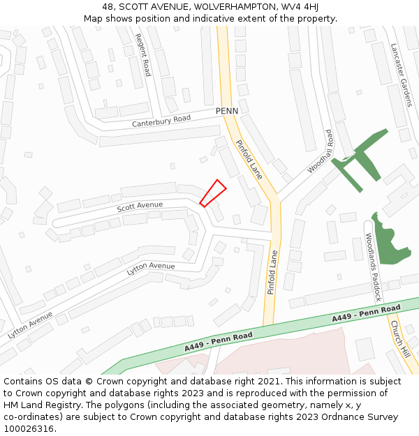 48, SCOTT AVENUE, WOLVERHAMPTON, WV4 4HJ: Location map and indicative extent of plot
