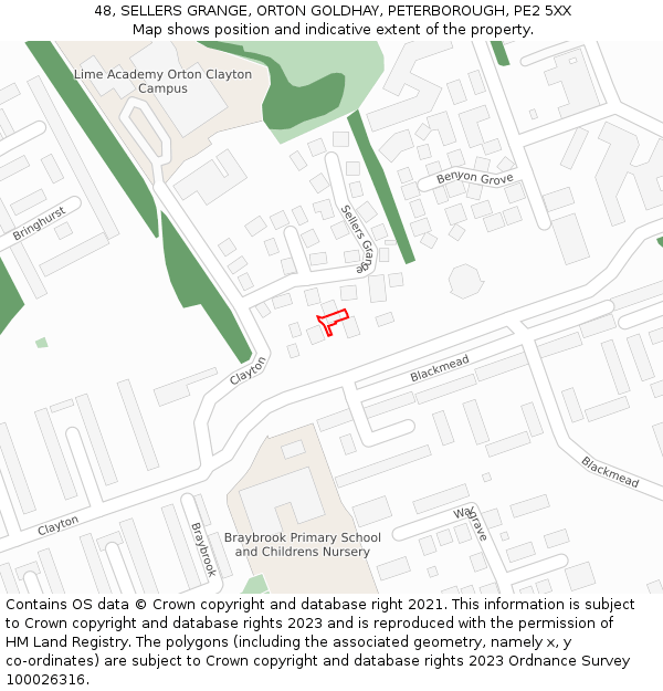 48, SELLERS GRANGE, ORTON GOLDHAY, PETERBOROUGH, PE2 5XX: Location map and indicative extent of plot