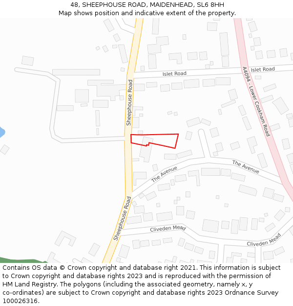 48, SHEEPHOUSE ROAD, MAIDENHEAD, SL6 8HH: Location map and indicative extent of plot