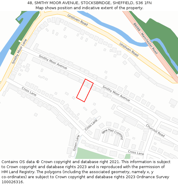 48, SMITHY MOOR AVENUE, STOCKSBRIDGE, SHEFFIELD, S36 1FN: Location map and indicative extent of plot
