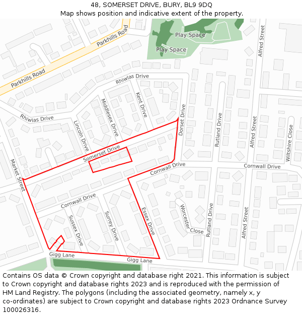 48, SOMERSET DRIVE, BURY, BL9 9DQ: Location map and indicative extent of plot