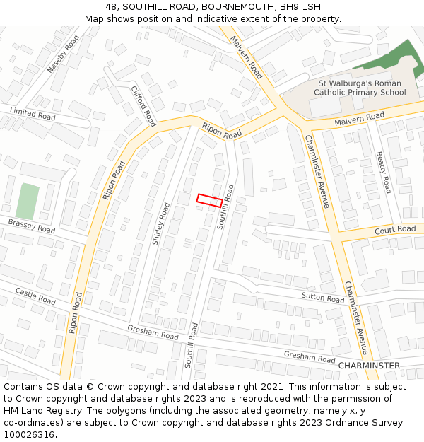48, SOUTHILL ROAD, BOURNEMOUTH, BH9 1SH: Location map and indicative extent of plot
