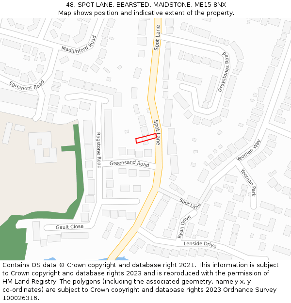48, SPOT LANE, BEARSTED, MAIDSTONE, ME15 8NX: Location map and indicative extent of plot