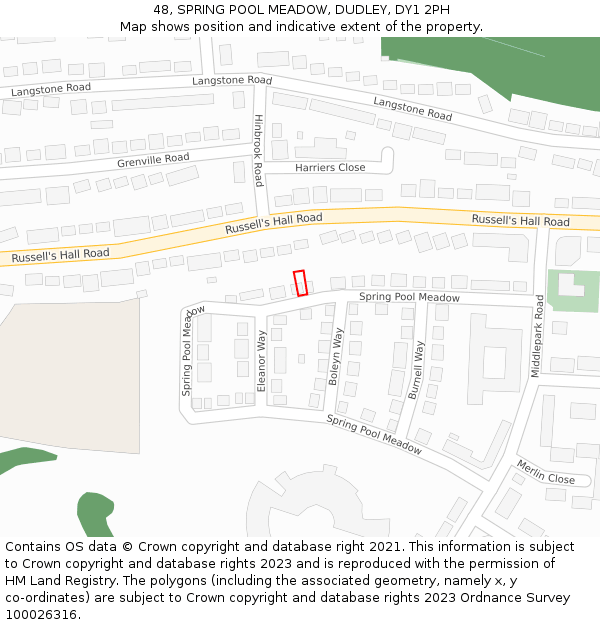 48, SPRING POOL MEADOW, DUDLEY, DY1 2PH: Location map and indicative extent of plot
