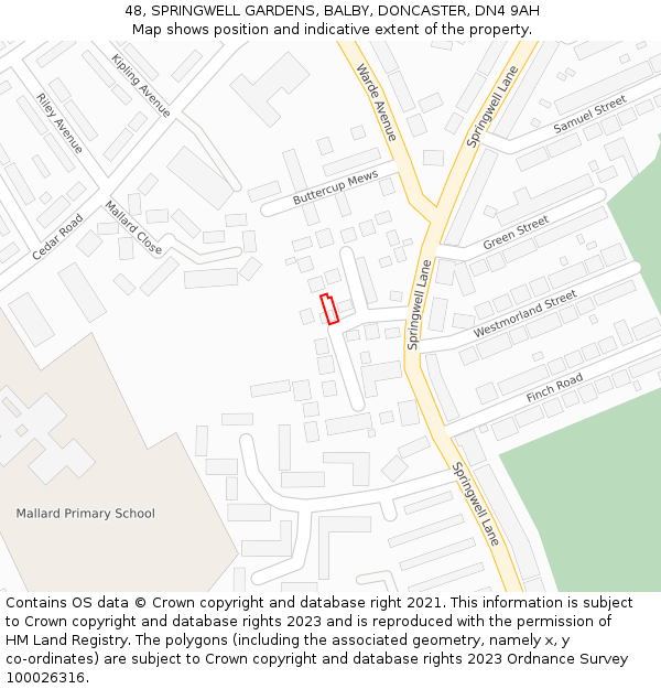 48, SPRINGWELL GARDENS, BALBY, DONCASTER, DN4 9AH: Location map and indicative extent of plot