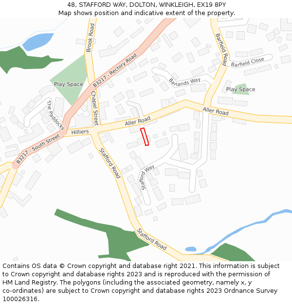 48, STAFFORD WAY, DOLTON, WINKLEIGH, EX19 8PY: Location map and indicative extent of plot