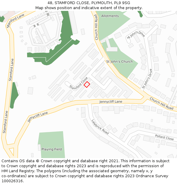 48, STAMFORD CLOSE, PLYMOUTH, PL9 9SG: Location map and indicative extent of plot
