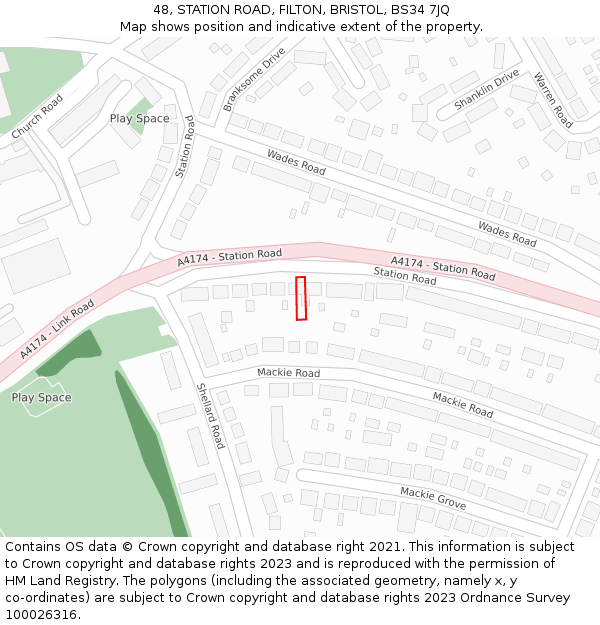 48, STATION ROAD, FILTON, BRISTOL, BS34 7JQ: Location map and indicative extent of plot