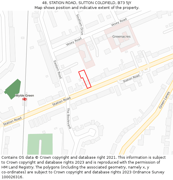 48, STATION ROAD, SUTTON COLDFIELD, B73 5JY: Location map and indicative extent of plot