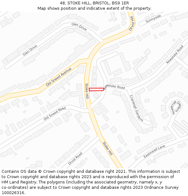 48, STOKE HILL, BRISTOL, BS9 1ER: Location map and indicative extent of plot