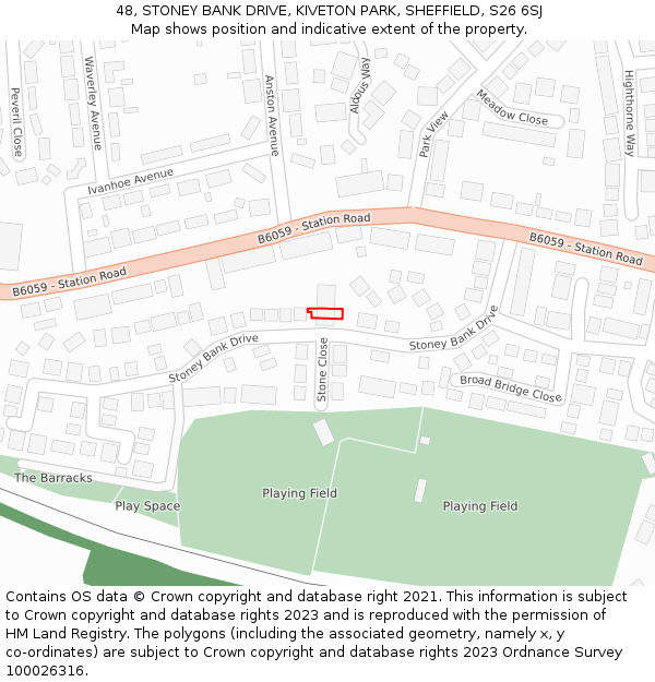 48, STONEY BANK DRIVE, KIVETON PARK, SHEFFIELD, S26 6SJ: Location map and indicative extent of plot