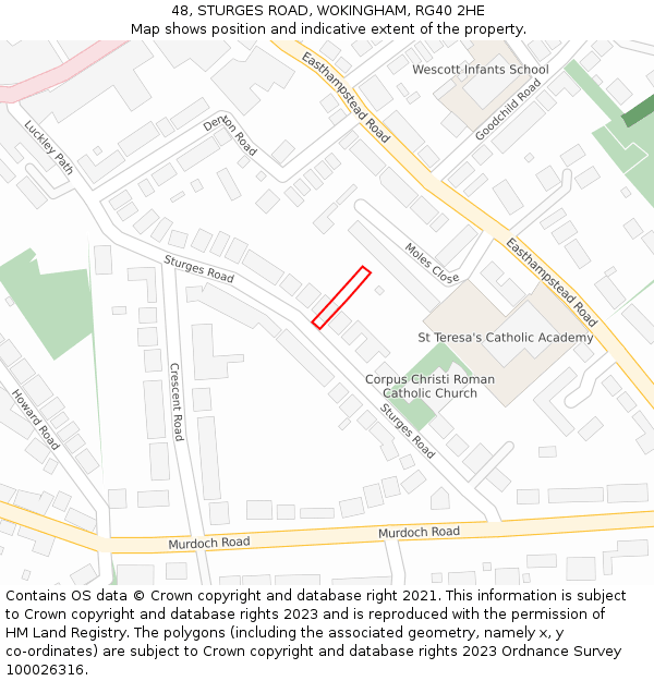 48, STURGES ROAD, WOKINGHAM, RG40 2HE: Location map and indicative extent of plot