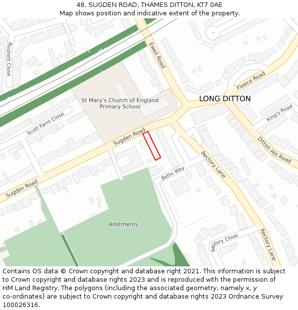 48, SUGDEN ROAD, THAMES DITTON, KT7 0AE: Location map and indicative extent of plot