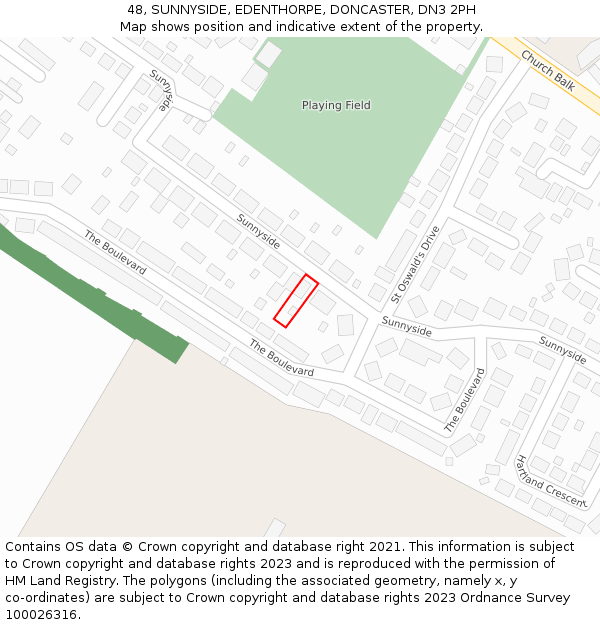 48, SUNNYSIDE, EDENTHORPE, DONCASTER, DN3 2PH: Location map and indicative extent of plot