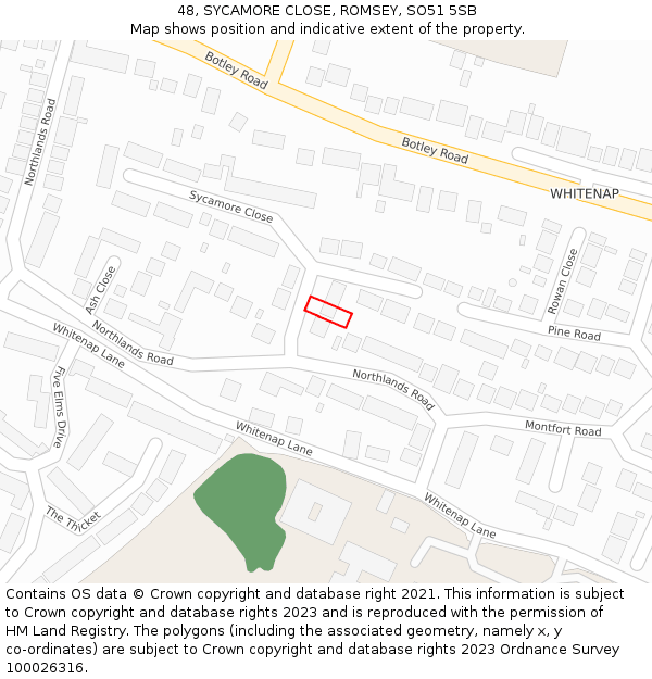 48, SYCAMORE CLOSE, ROMSEY, SO51 5SB: Location map and indicative extent of plot