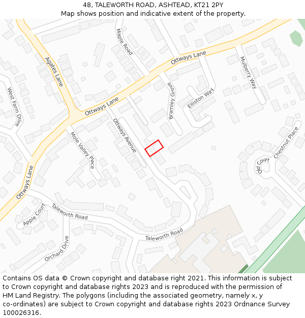 48, TALEWORTH ROAD, ASHTEAD, KT21 2PY: Location map and indicative extent of plot