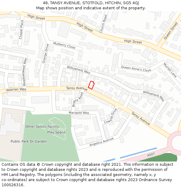 48, TANSY AVENUE, STOTFOLD, HITCHIN, SG5 4GJ: Location map and indicative extent of plot