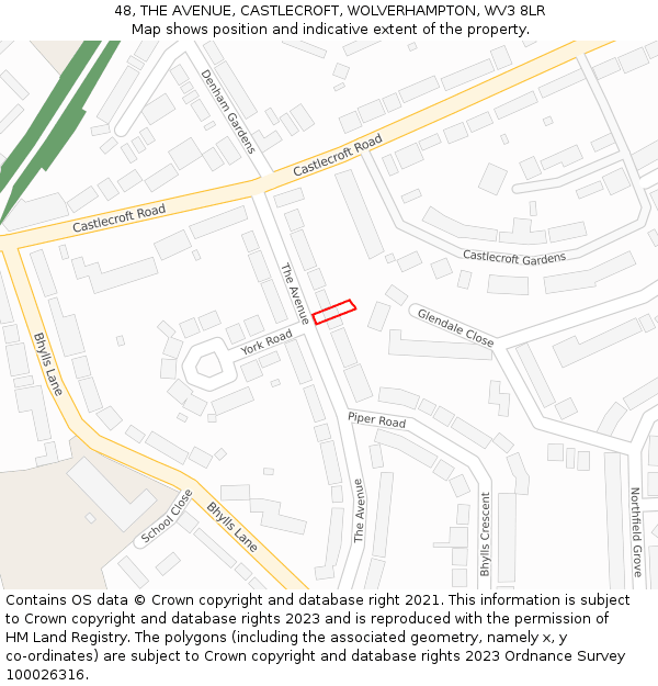 48, THE AVENUE, CASTLECROFT, WOLVERHAMPTON, WV3 8LR: Location map and indicative extent of plot