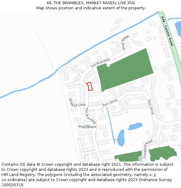 48, THE BRAMBLES, MARKET RASEN, LN8 3NS: Location map and indicative extent of plot