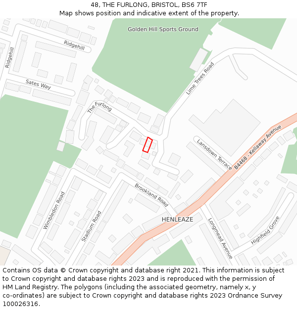 48, THE FURLONG, BRISTOL, BS6 7TF: Location map and indicative extent of plot