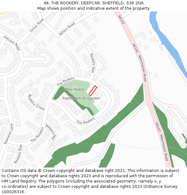 48, THE ROOKERY, DEEPCAR, SHEFFIELD, S36 2NA: Location map and indicative extent of plot