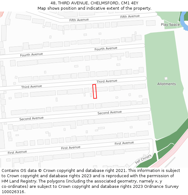 48, THIRD AVENUE, CHELMSFORD, CM1 4EY: Location map and indicative extent of plot