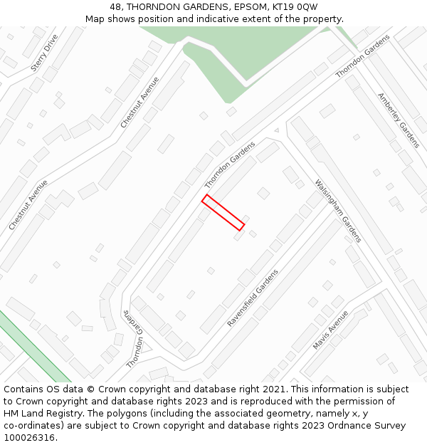 48, THORNDON GARDENS, EPSOM, KT19 0QW: Location map and indicative extent of plot