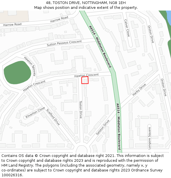 48, TOSTON DRIVE, NOTTINGHAM, NG8 1EH: Location map and indicative extent of plot