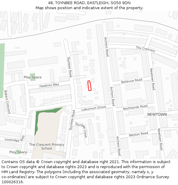 48, TOYNBEE ROAD, EASTLEIGH, SO50 9DN: Location map and indicative extent of plot