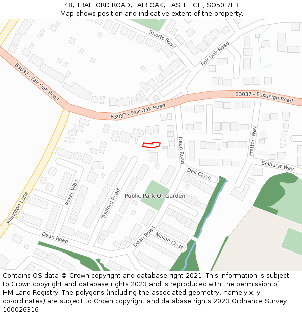 48, TRAFFORD ROAD, FAIR OAK, EASTLEIGH, SO50 7LB: Location map and indicative extent of plot