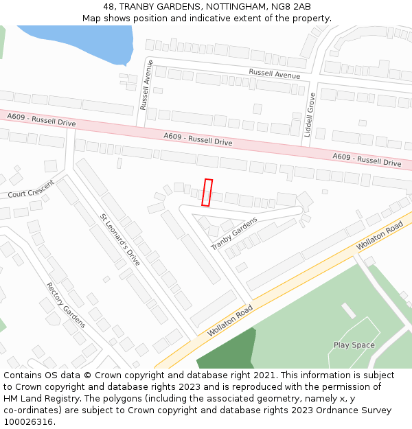 48, TRANBY GARDENS, NOTTINGHAM, NG8 2AB: Location map and indicative extent of plot