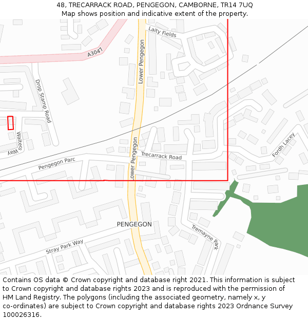 48, TRECARRACK ROAD, PENGEGON, CAMBORNE, TR14 7UQ: Location map and indicative extent of plot