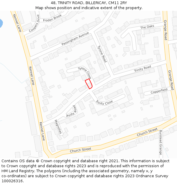 48, TRINITY ROAD, BILLERICAY, CM11 2RY: Location map and indicative extent of plot