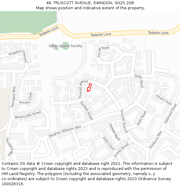 48, TRUSCOTT AVENUE, SWINDON, SN25 2GR: Location map and indicative extent of plot